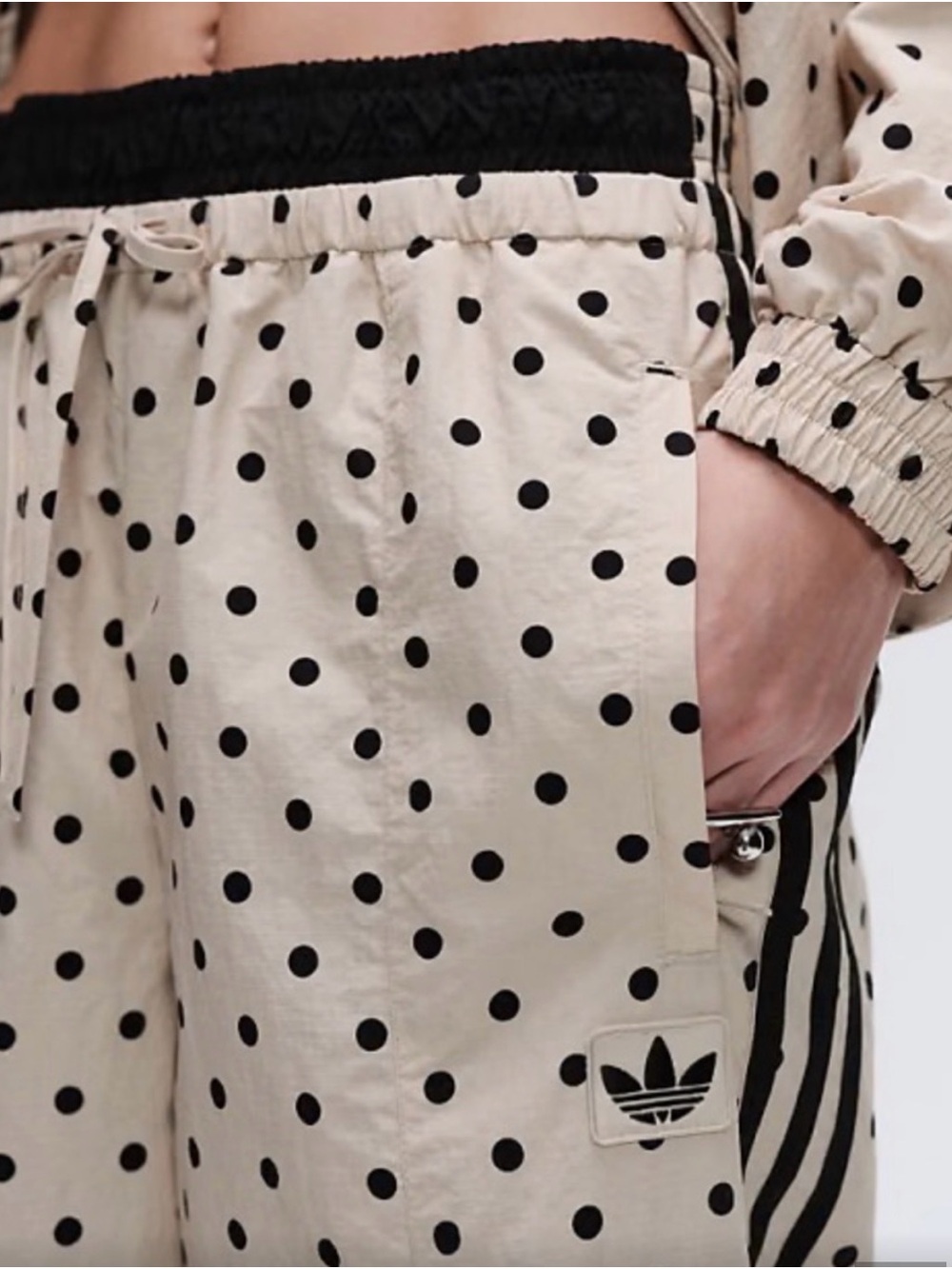 Adidas x ASOS limited edition Women's Cream Polka Dot Wide-Leg Track Pants - Picture 3 of 8